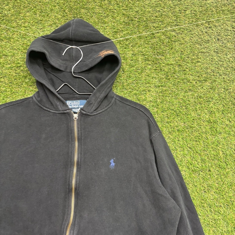 Polo Ralph Lauren Hoodie Womens Medium Sweatshirt Zip Up Pony y2k Cropped Black - Picture 11 of 13